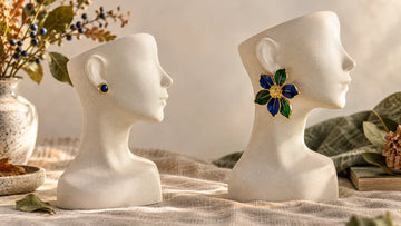 Small and statement enamel earring scales on two neutral profile forms