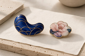 Cloisonné and hand-painted enamel material studies in a calm design setting