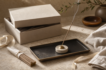 Incense sticks and holder arranged as a refined gift set