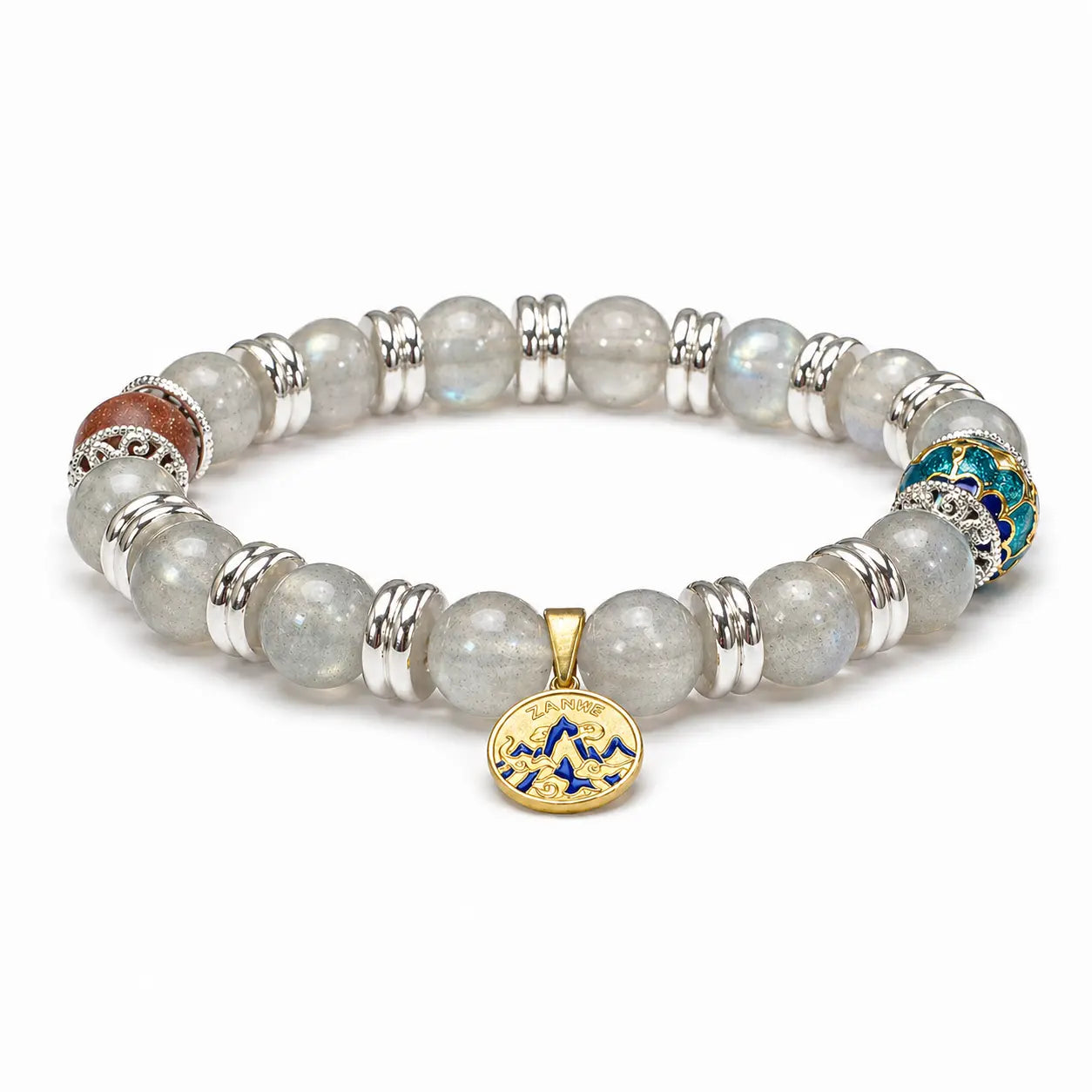 The Lunar Spring - Grey Moonstone & Blue Cloisonné Amulet Bracelet ZANYÉ