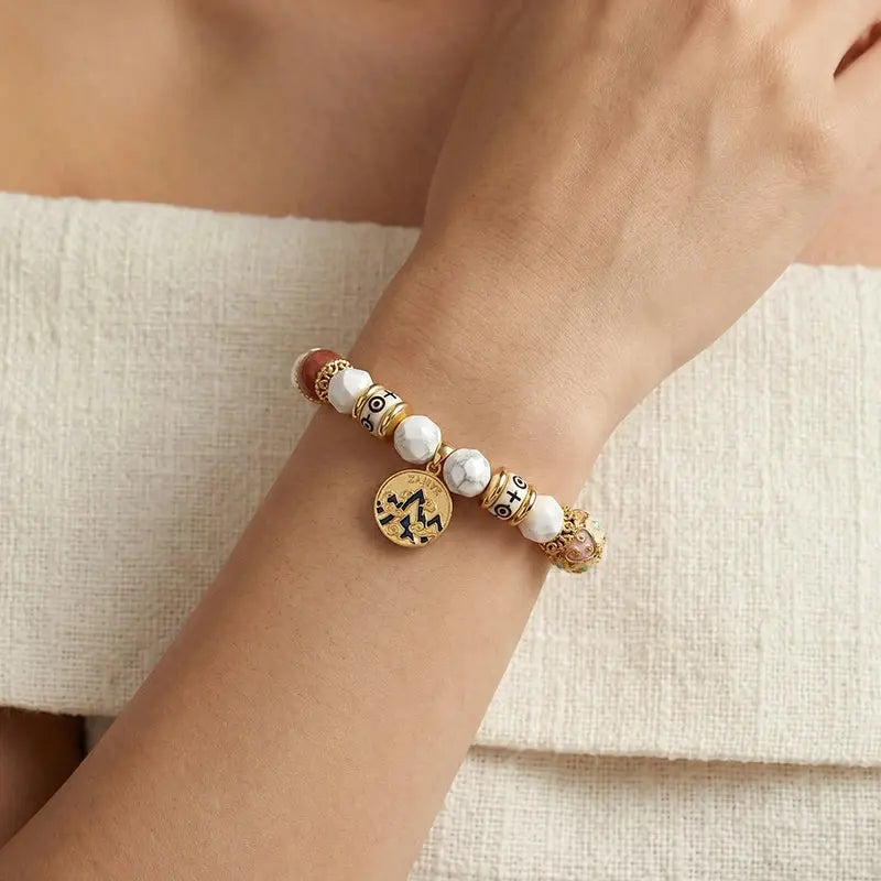 The Snowy Dawn - White Turquoise & Pink Cloisonné Amulet Bracelet ZANYÉ