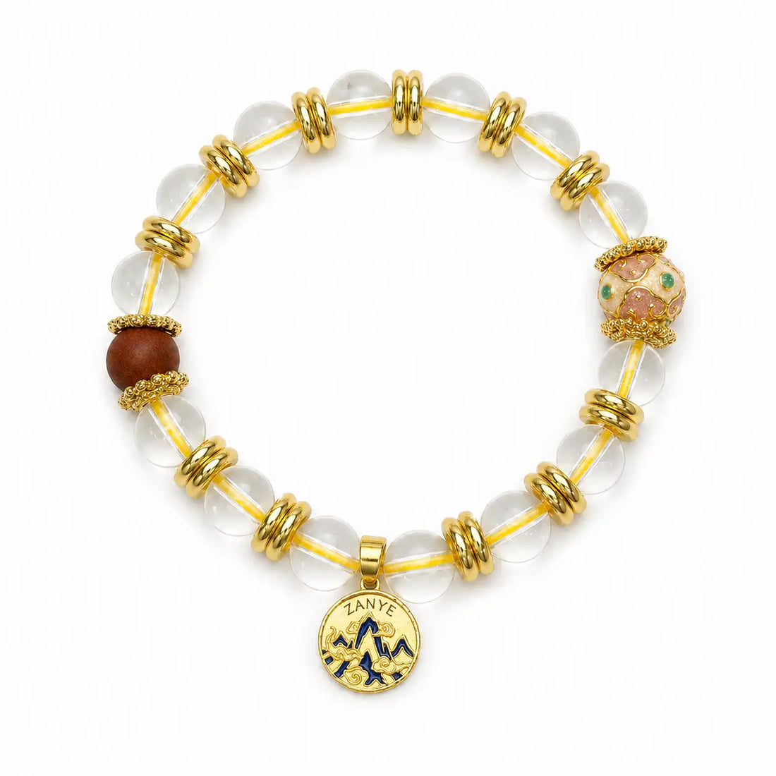 The Ethereal Dawn - Heritage Clear Quartz & Pink Cloisonné Archive Bracelet ZANYÉ