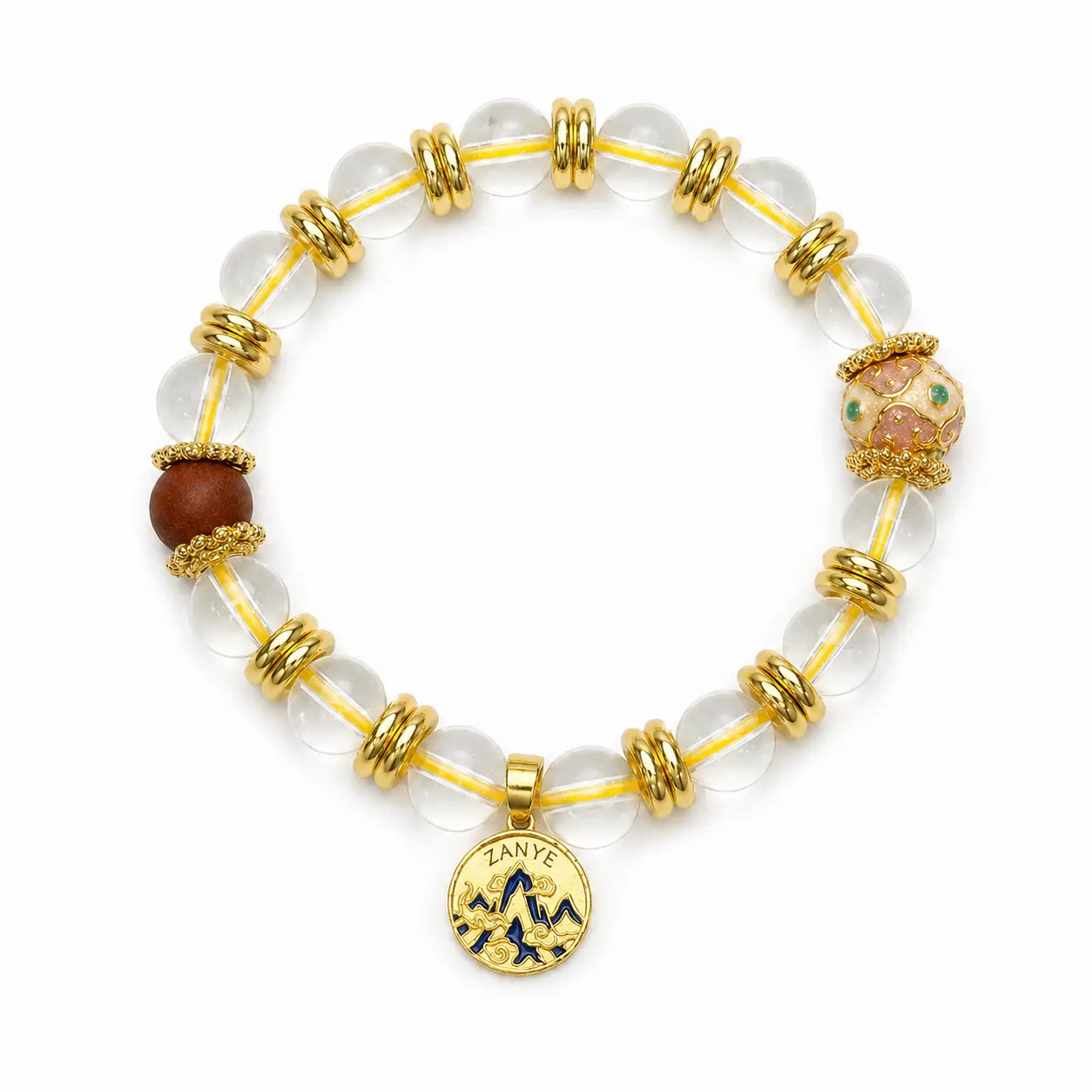 The Ethereal Dawn - Heritage Clear Quartz & Pink Cloisonné Archive Bracelet ZANYÉ