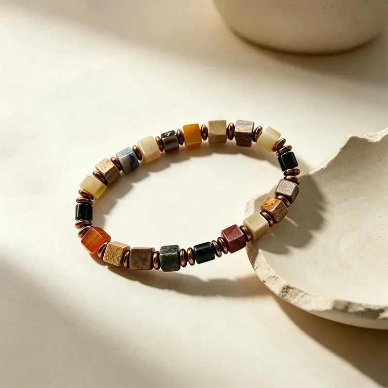 The Whispering Slate - Square-Cut Spotted Jasper Bracelet ZANYÉ