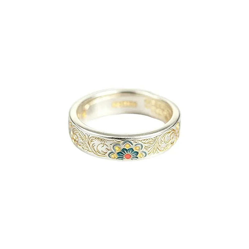 The Baoxiang Flower Cloisonné Silver Ring ZANYÉ