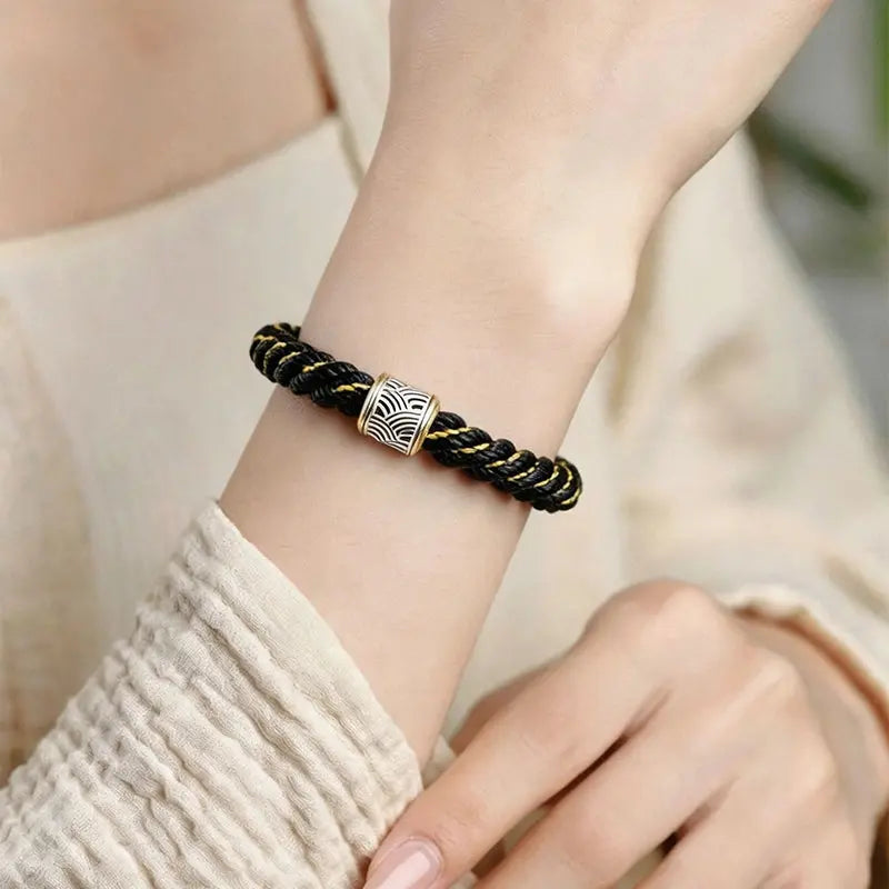 The Abyssal Sky - Handwoven Tibetan Corn Knot Black Cotton Cord Bracelet ZANYÉ