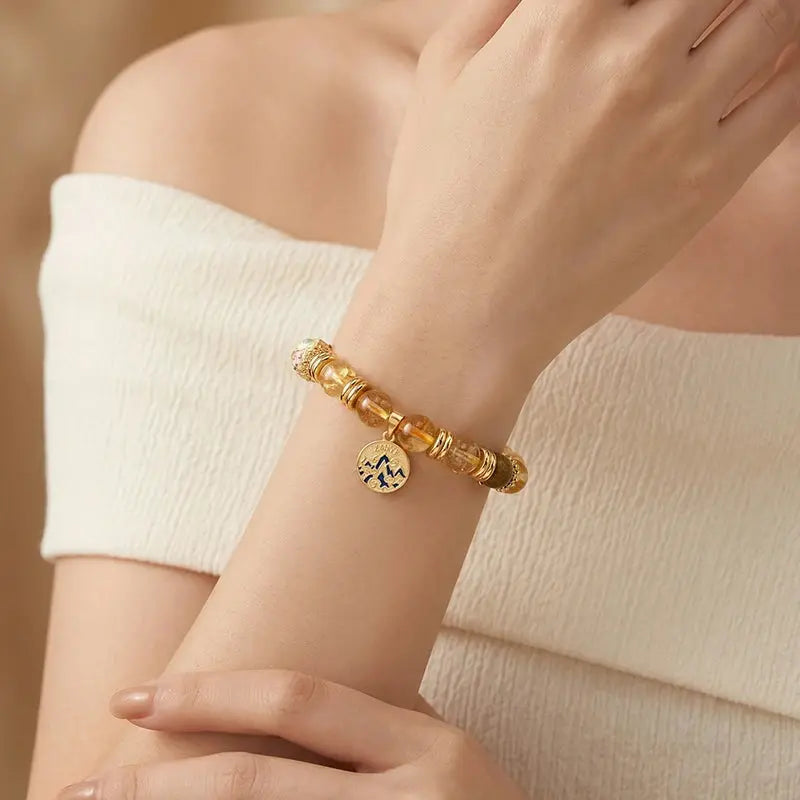 The Golden Aura - Brazilian Citrine & Pink Cloisonné Amulet Bracelet ZANYÉ