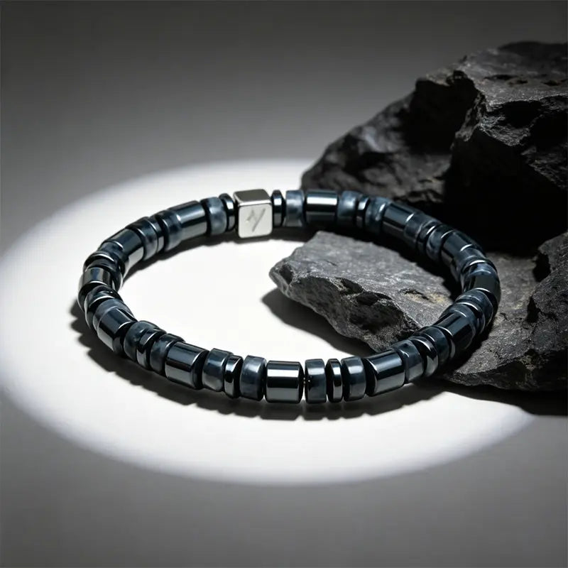 The Obsidian Shadow - Cylindrical Black Larvikite Bracelet ZANYÉ