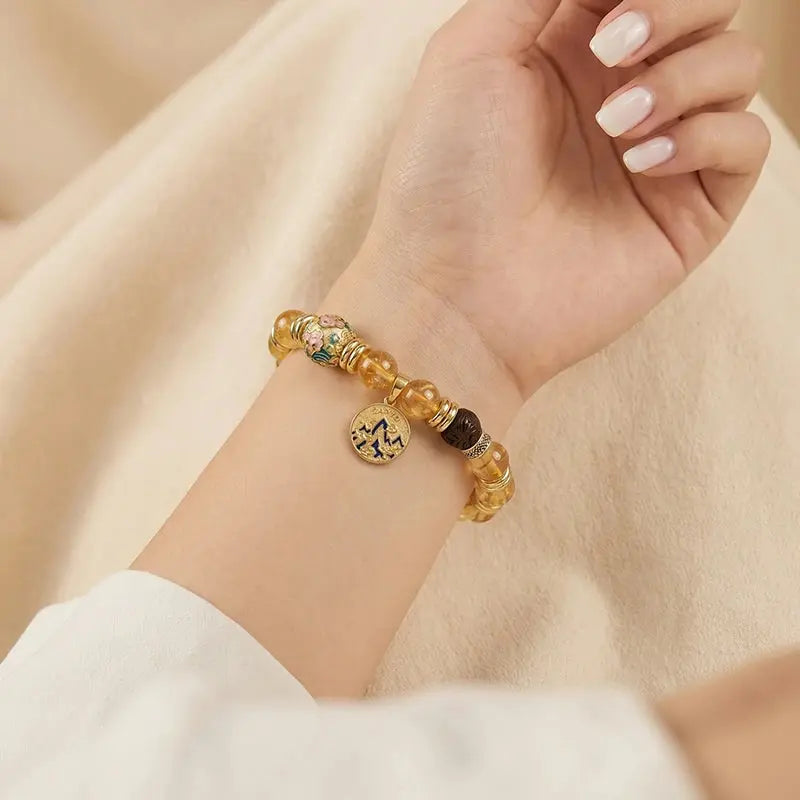 The Golden Aura - Brazilian Citrine & Pink Cloisonné Amulet Bracelet ZANYÉ