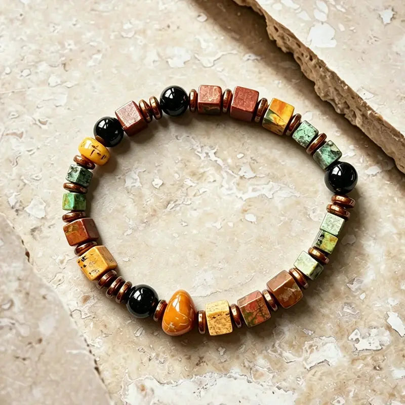 The Verdant Ridge - Square-Cut African Turquoise & White Stone Bracelet ZANYÉ