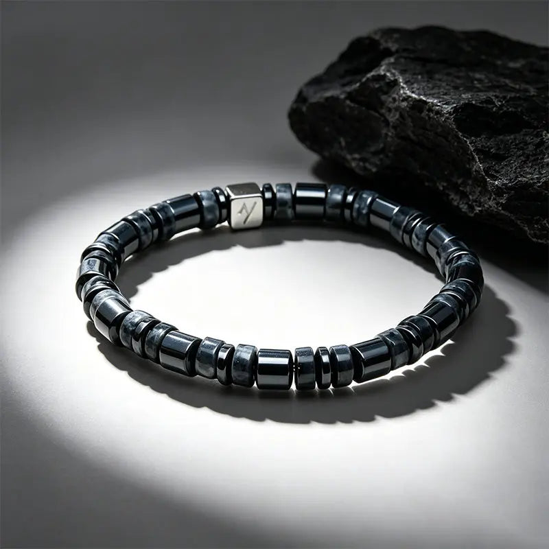 The Obsidian Shadow - Cylindrical Black Larvikite Bracelet ZANYÉ