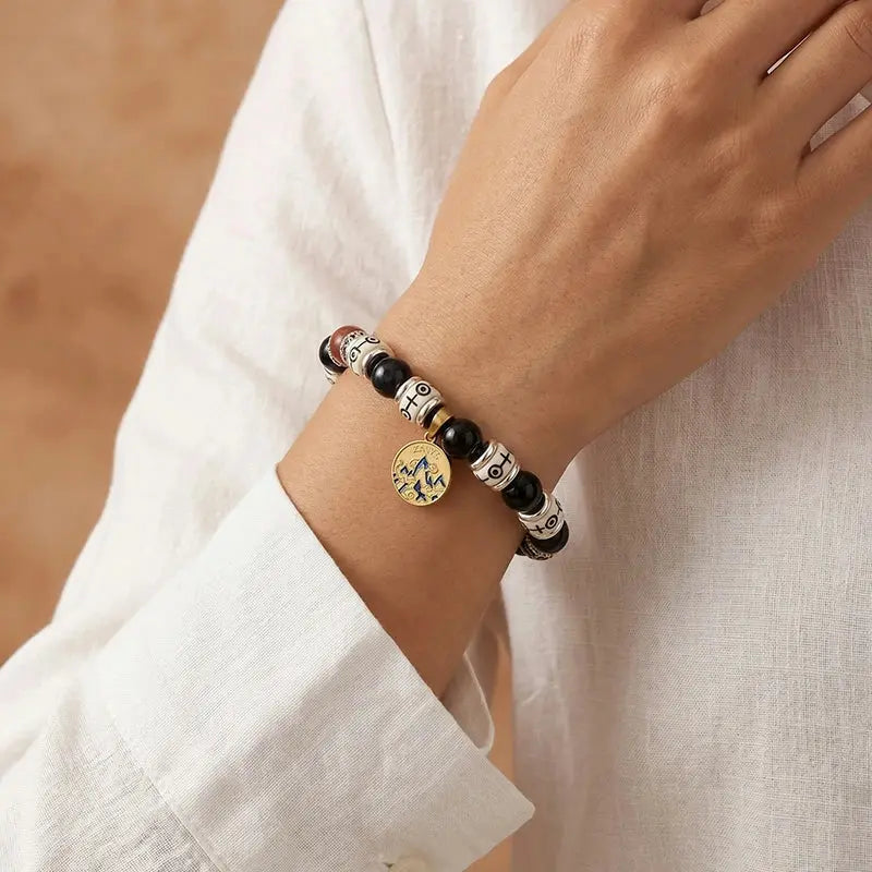 The Obsidian Starlight - Black Obsidian & Blue Cloisonné Amulet Bracelet ZANYÉ
