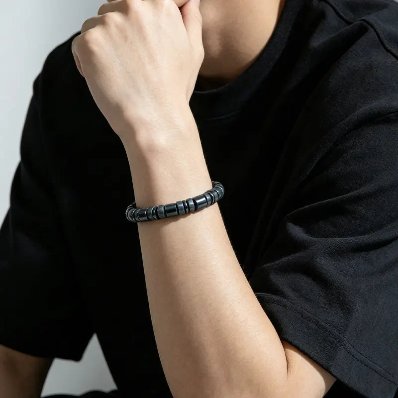 The Obsidian Shadow - Cylindrical Black Larvikite Bracelet ZANYÉ