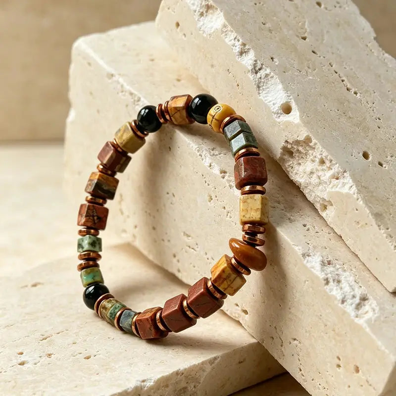 The Verdant Ridge - Square-Cut African Turquoise & White Stone Bracelet ZANYÉ
