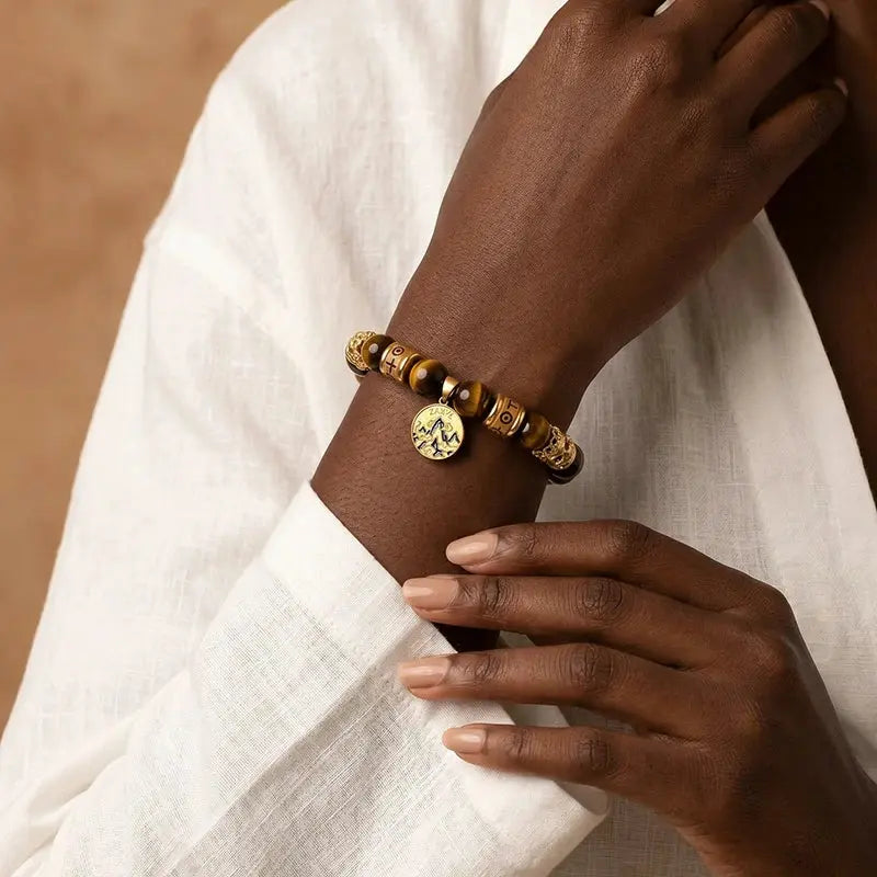 The Golden Sanctuary - Yellow Tiger's Eye & Gold Cloisonné Amulet Bracelet ZANYÉ
