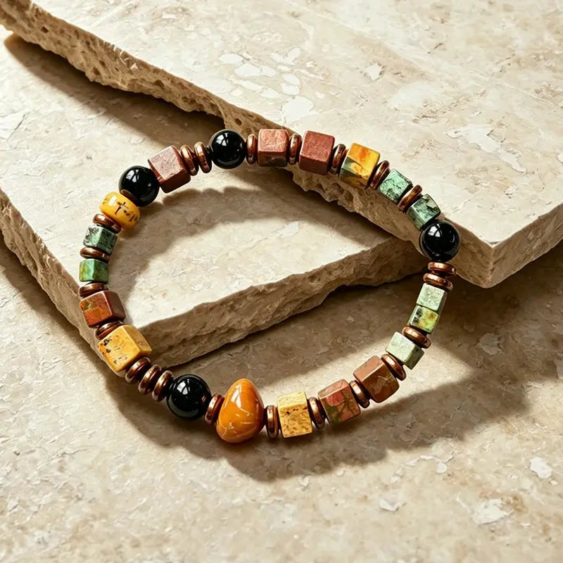 The Verdant Ridge - Square-Cut African Turquoise & White Stone Bracelet ZANYÉ