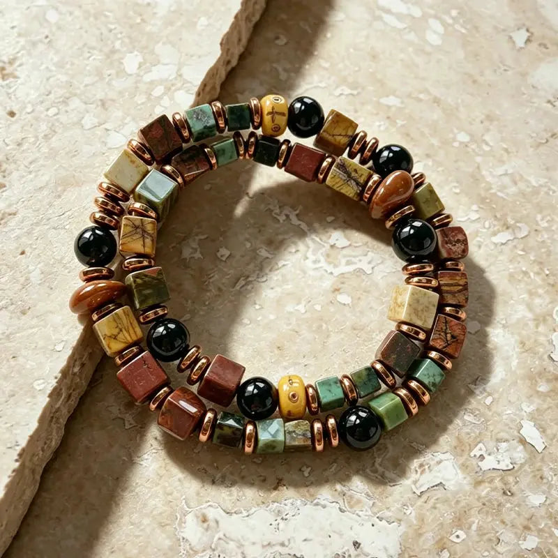 The Verdant Ridge - Square-Cut African Turquoise & White Stone Bracelet ZANYÉ