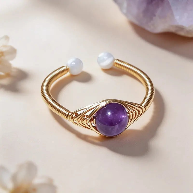 The Prism of Elements - Natural Gemstone Hand-Wire-Wrapped Adjustable Ring ZANYÉ