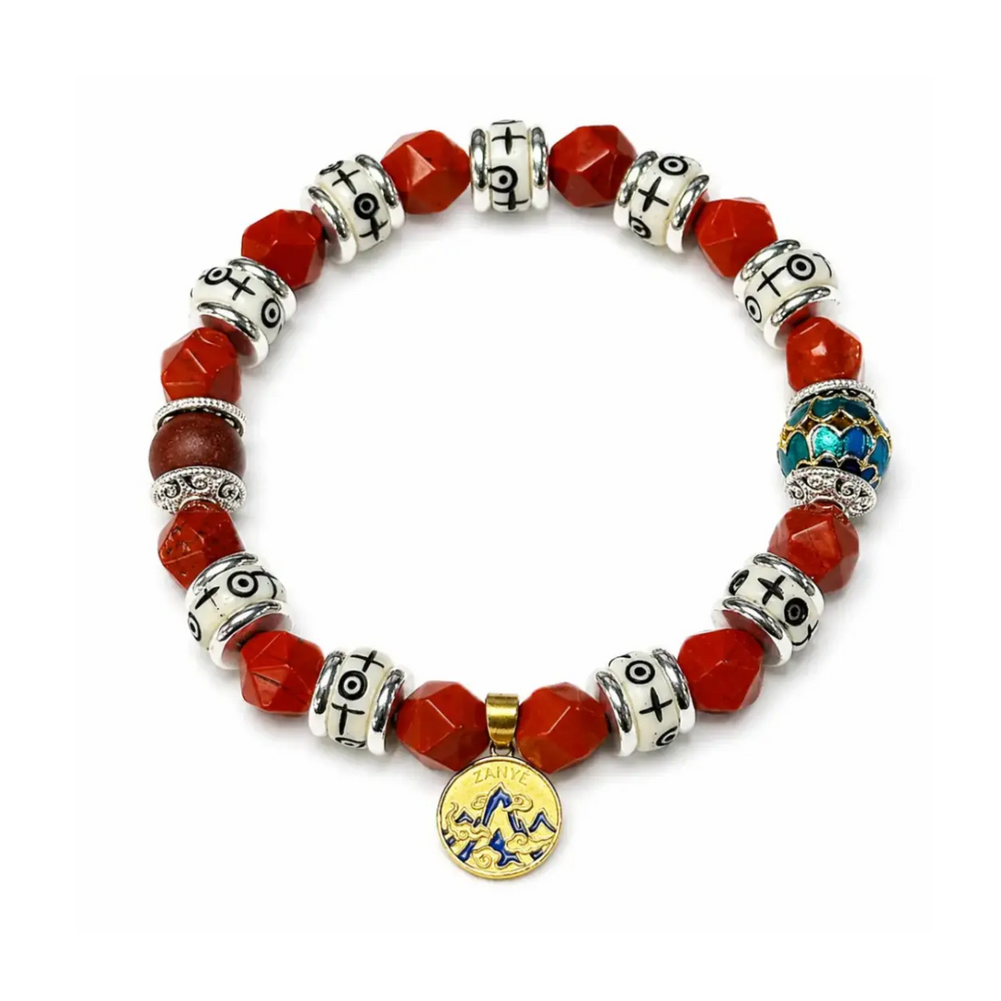 The Crimson Amulet - Red Jasper & Blue Cloisonné Archive Bracelet ZANYÉ