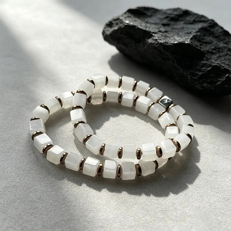 Ink & Alabaster - White Marble & Hematite Faceted Bracelet ZANYÉ