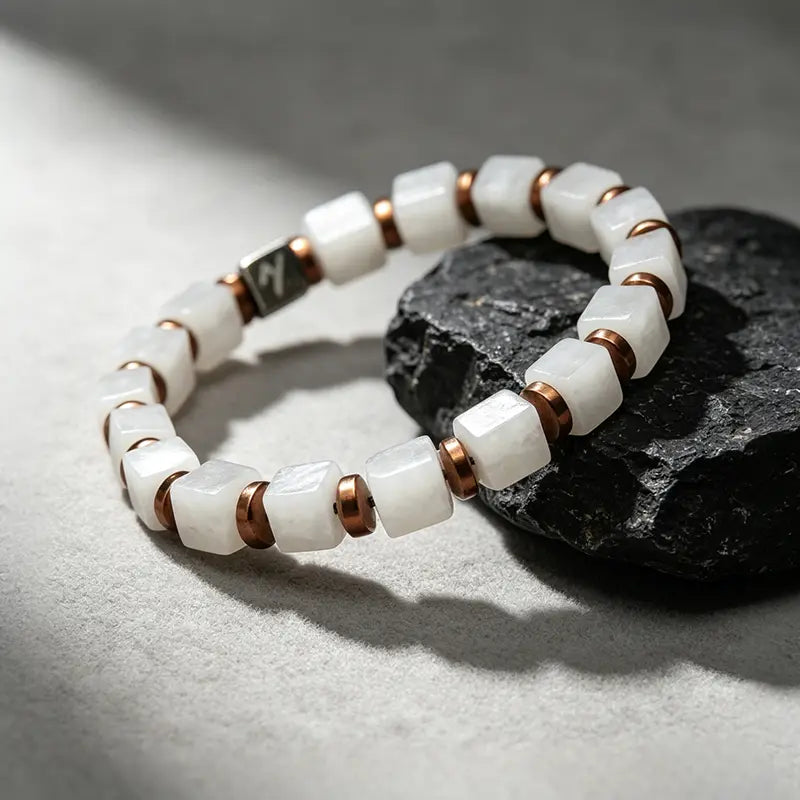 Ink & Alabaster - White Marble & Hematite Faceted Bracelet ZANYÉ