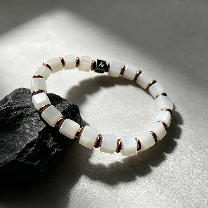 Ink & Alabaster - White Marble & Hematite Faceted Bracelet ZANYÉ