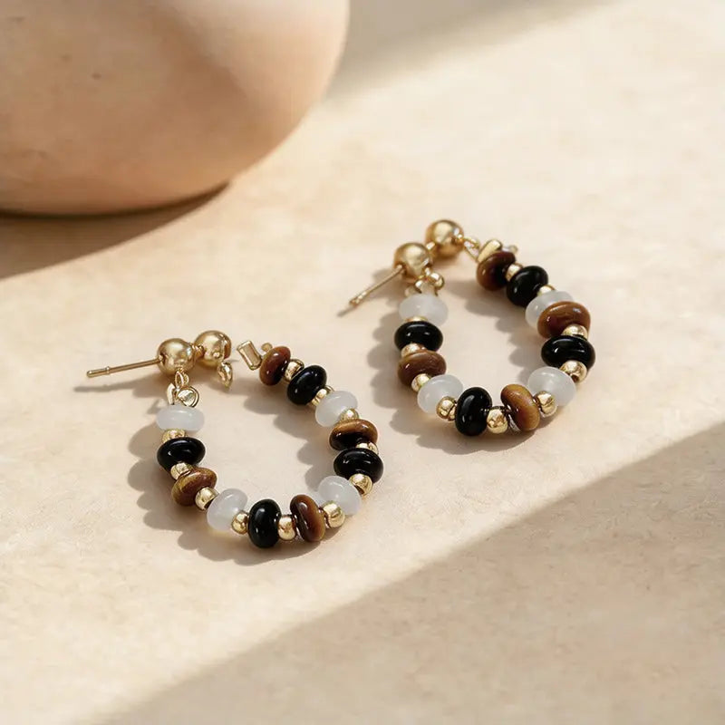 The Grounded Focus - Onyx & Tiger's Eye Earrings ZANYÉ