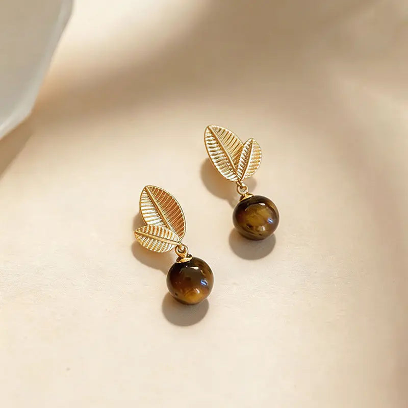 The Sovereign Leaf - Tiger's Eye Drop Earrings ZANYÉ