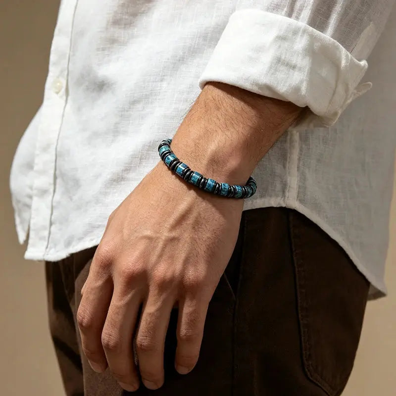 The African Turquoise & Hematite Geometric Bracelet ZANYÉ
