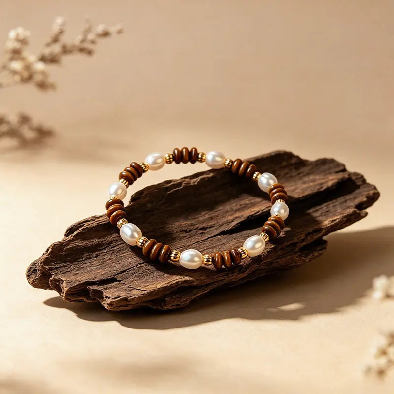 The Luminous Prelude - Freshwater Pearl & Tiger's Eye Minimalist Bracelet ZANYÉ
