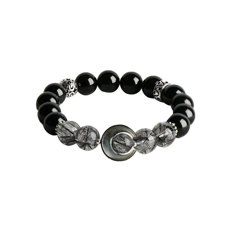 The Lunar Shield - Obsidian & Rutilated Quartz Bracelet ZANYÉ