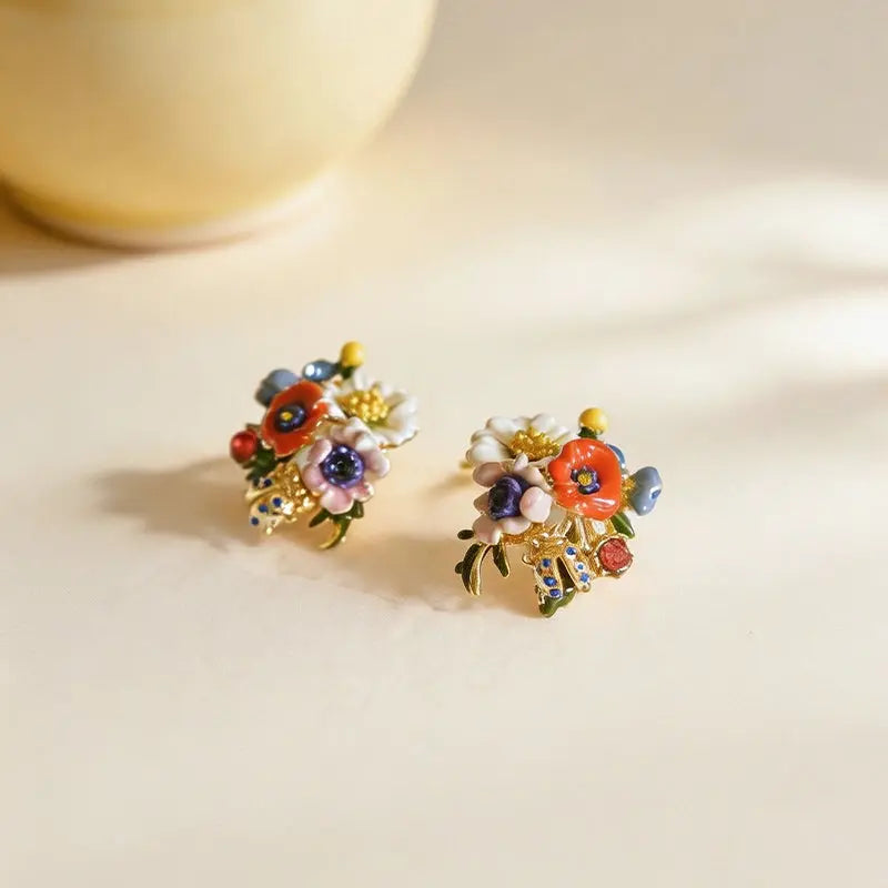 The Vibrant Blossom Hand-Painted Enamel Earrings ZANYÉ