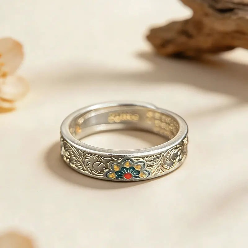 The Baoxiang Flower Cloisonné Silver Ring ZANYÉ