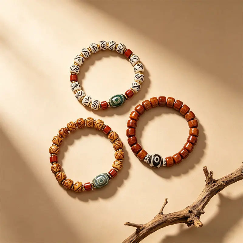 The Ancestral Totem - Handcrafted Bovine Bone & Agate Dzi Bead Bracelet ZANYÉ
