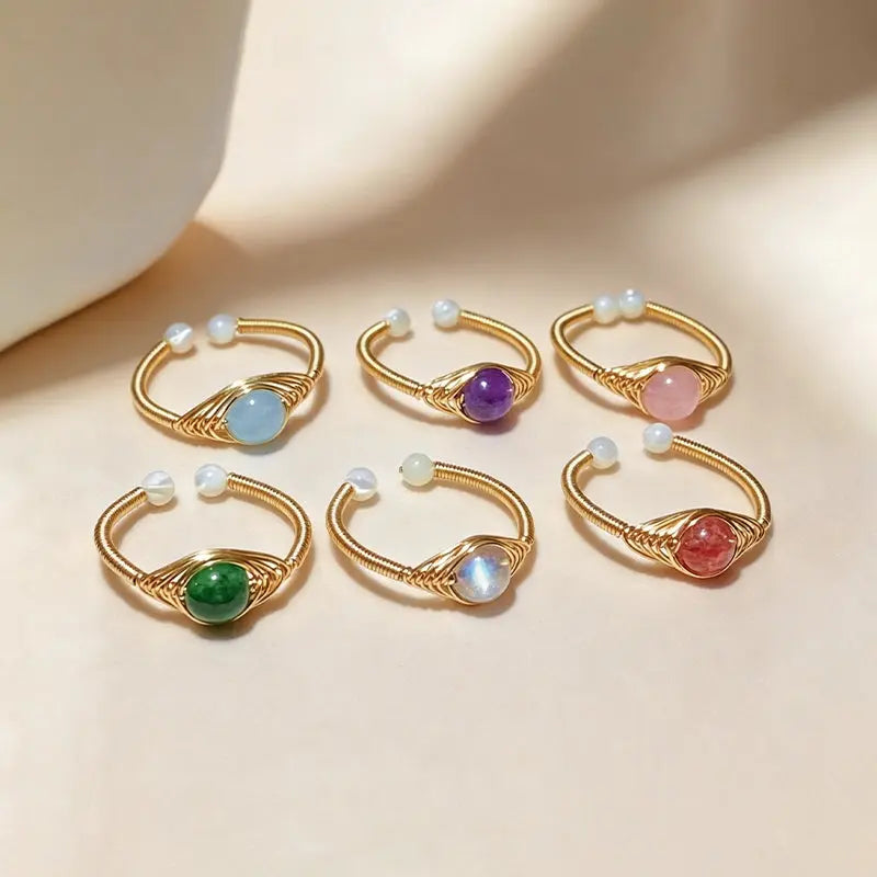 The Prism of Elements - Natural Gemstone Hand-Wire-Wrapped Adjustable Ring ZANYÉ