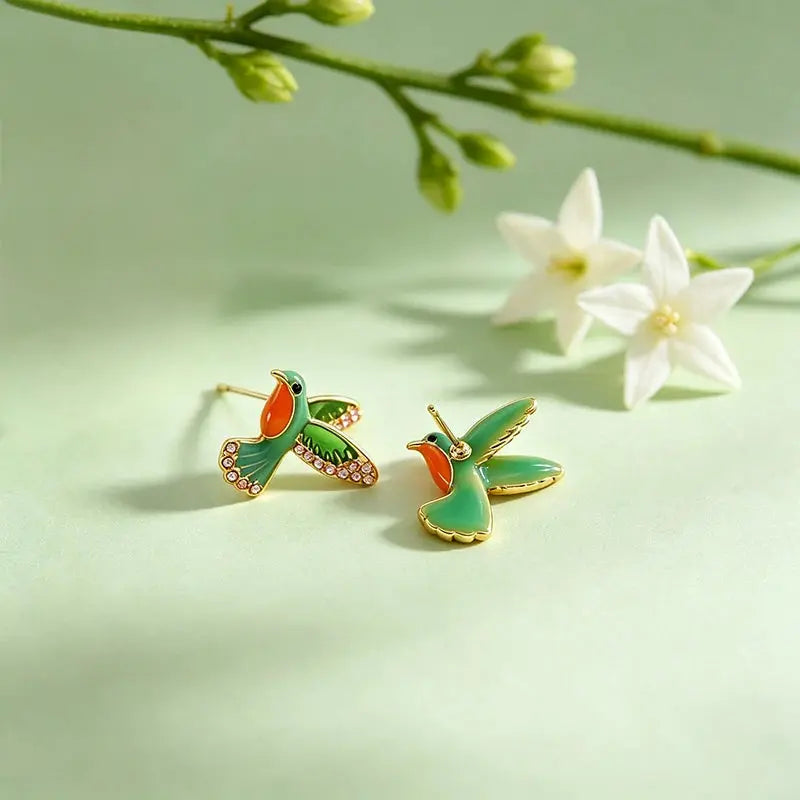 The Chasing Sunbird Hand-Painted Enamel Earrings ZANYÉ