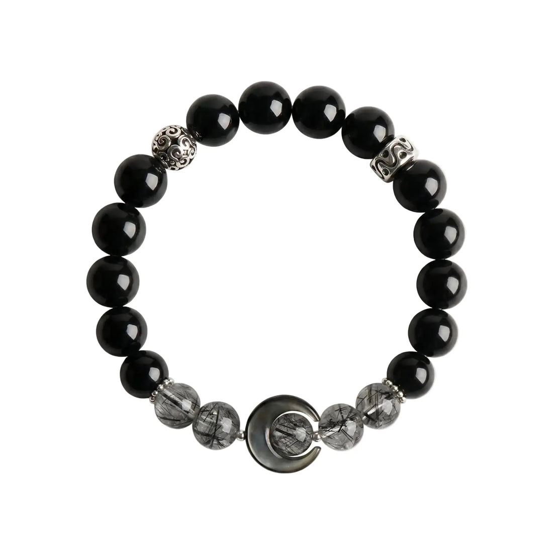 The Lunar Shield - Obsidian & Rutilated Quartz Bracelet ZANYÉ
