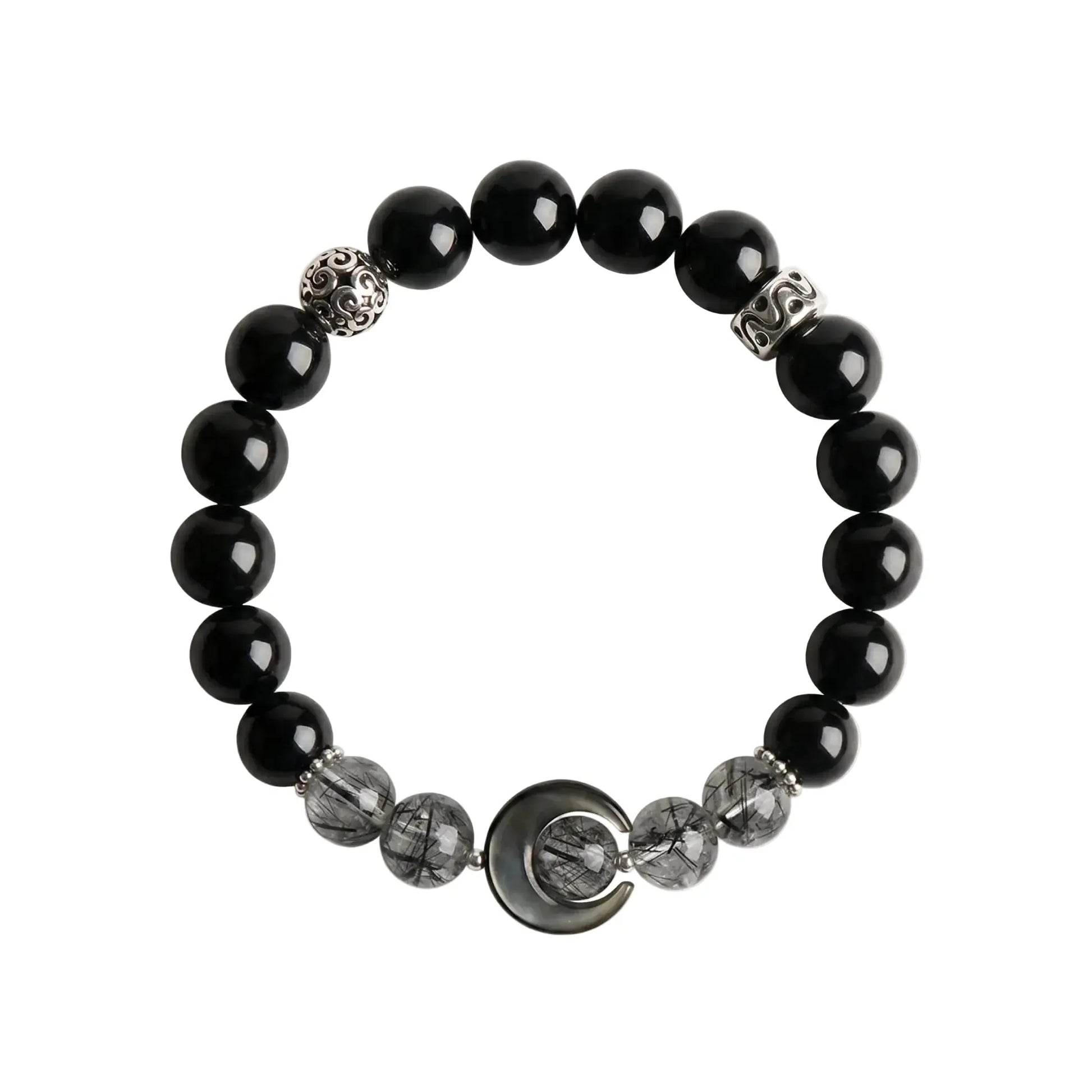 The Lunar Shield - Obsidian & Rutilated Quartz Bracelet ZANYÉ
