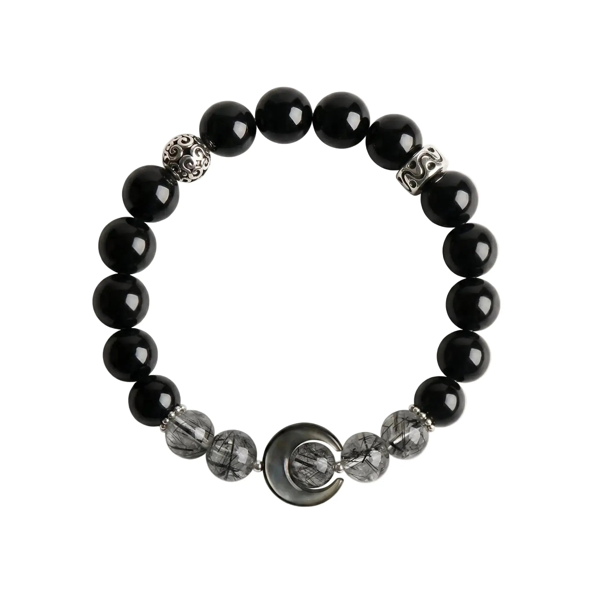 The Lunar Shield - Obsidian & Rutilated Quartz Bracelet ZANYÉ