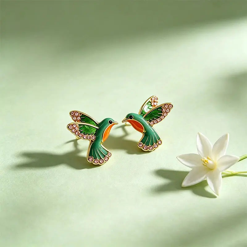 The Chasing Sunbird Hand-Painted Enamel Earrings ZANYÉ