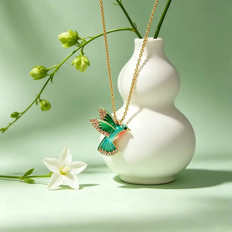The Chasing Sunbird Hand-Painted Enamel Necklace ZANYÉ