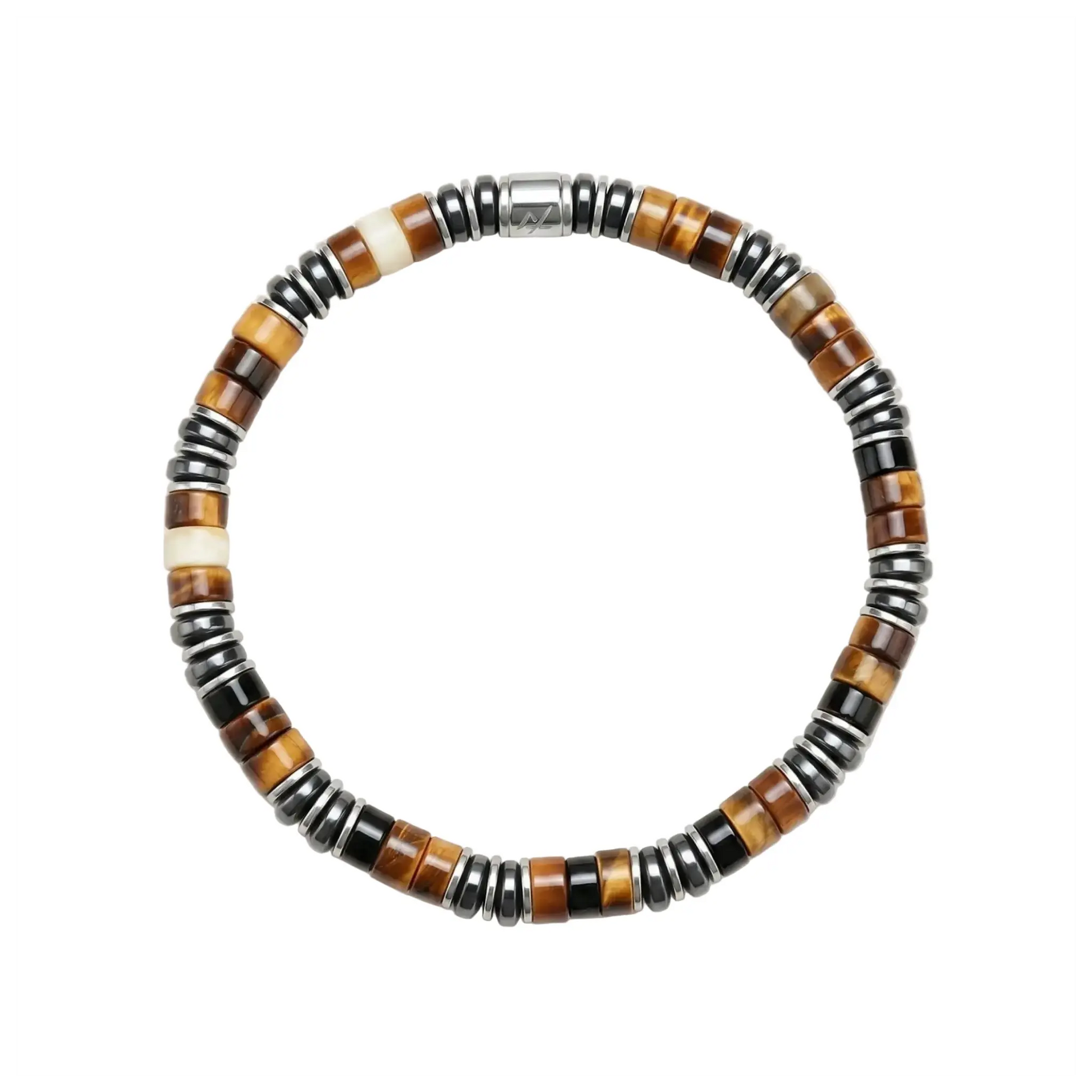The Molten Sunset - Cylindrical Tiger's Eye & Hematite Bracelet ZANYÉ