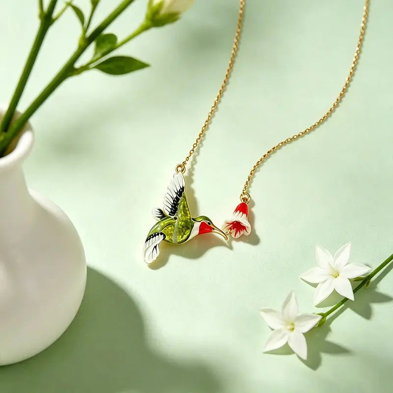 The Chasing Sunbird Hand-Painted Enamel Necklace ZANYÉ