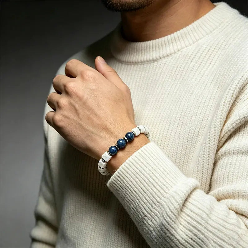 The Serene Abyss - White Turquoise & Sodalite Geometric Bracelet ZANYÉ