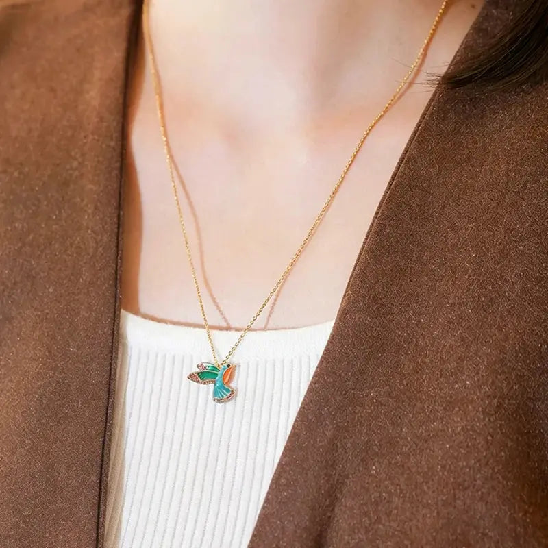 The Chasing Sunbird Hand-Painted Enamel Necklace ZANYÉ