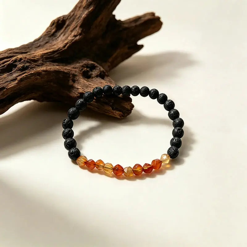 The Volcanic Anthem - Lava Stone & Red Agate Geometric Bracelet ZANYÉ