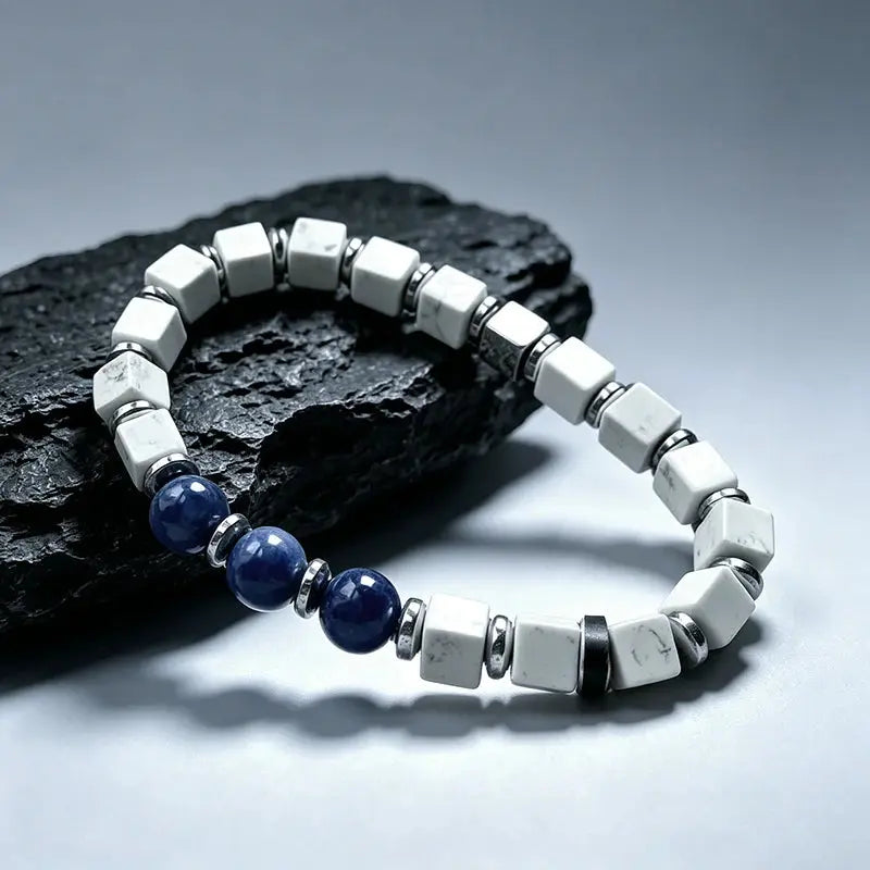 The Serene Abyss - White Turquoise & Sodalite Geometric Bracelet ZANYÉ
