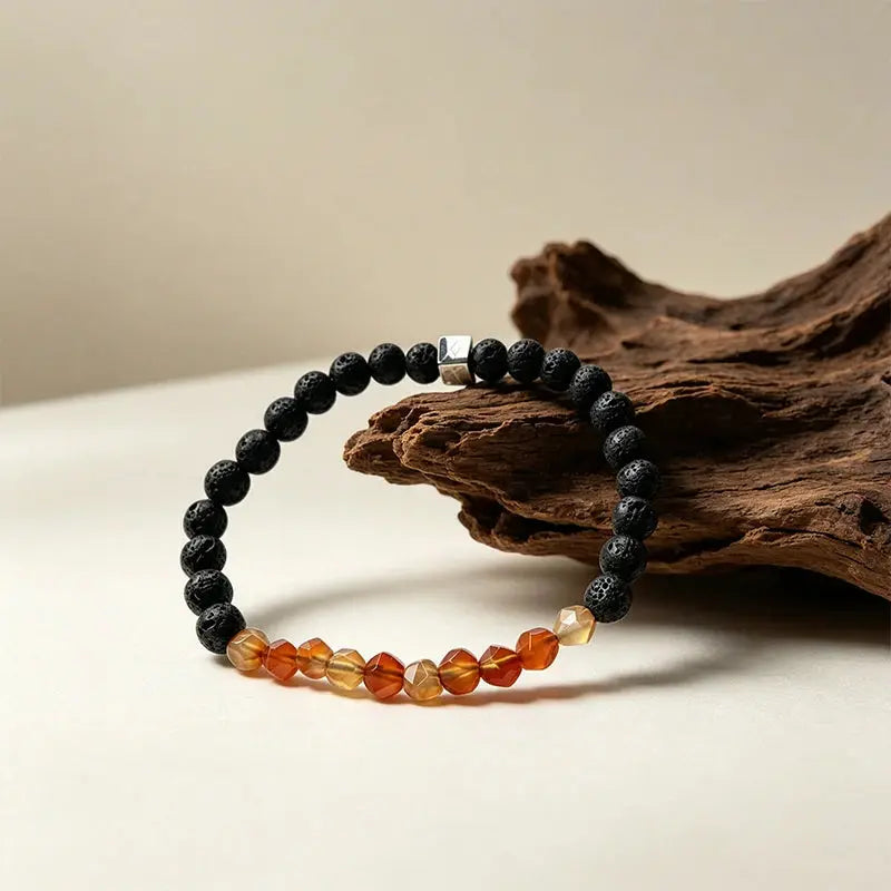 The Volcanic Anthem - Lava Stone & Red Agate Geometric Bracelet ZANYÉ