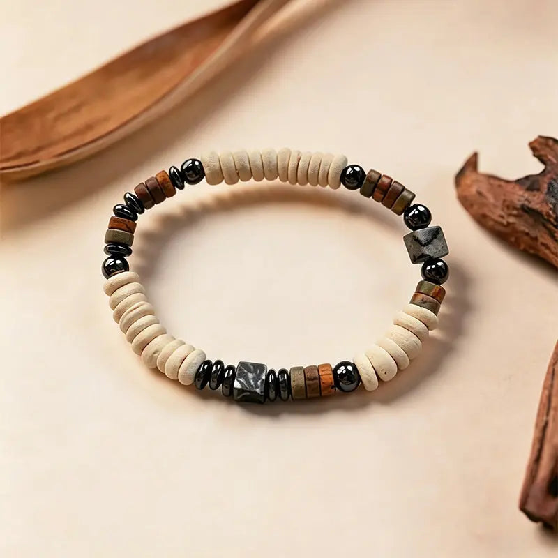 The Earthly Sanctuary - Coconut Shell & Multi-Gemstone Minimalist Bracelet ZANYÉ