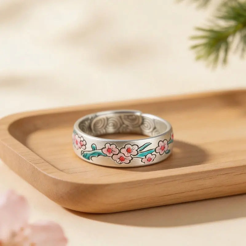 The Resilient Plum Blossom Cloisonné Silver Ring ZANYÉ